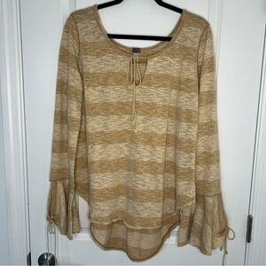 We The Free Beige Striped Tie-Neck Tunic